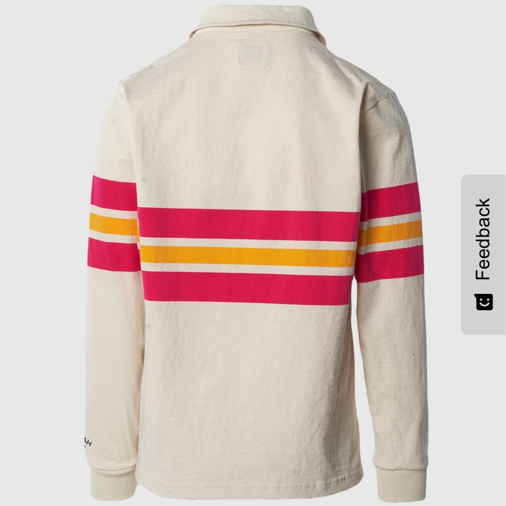 NOAH PITCH PRACTICE POLO IVORY PINK STRIPE RELAXED POLO SHIRT LONG SLEEVE MEDIUM - Picture 3 of 11
